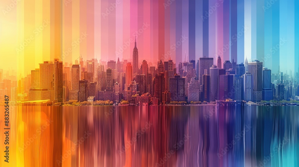 Obraz premium Sunny day illuminating colorful city skyline