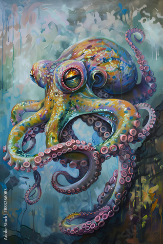Wallpaper Mural Vibrant oil painting of a colorful octopus with big eyes, Generative AI Torontodigital.ca