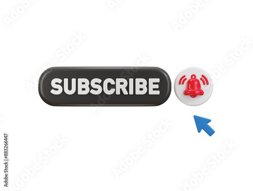 Subscribe button with bell notification icon 3d render concept of click on subscribe channel icon vector illustration