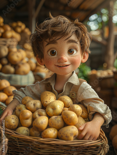 Farmer harvesting potatoes from his crops photo