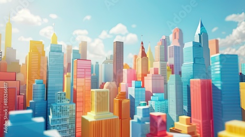 Sunny day illuminating colorful city skyline