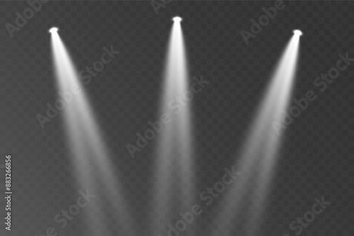 Light sources, concert lighting, spotlights. Concert spotlight with ray illuminated spotlights for web design illustration.	