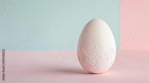 A pastel-colored background featuring a single Easter egg with a classic design on the right side, high-resolution photo, realistic photo, cinematography, hyper realistic