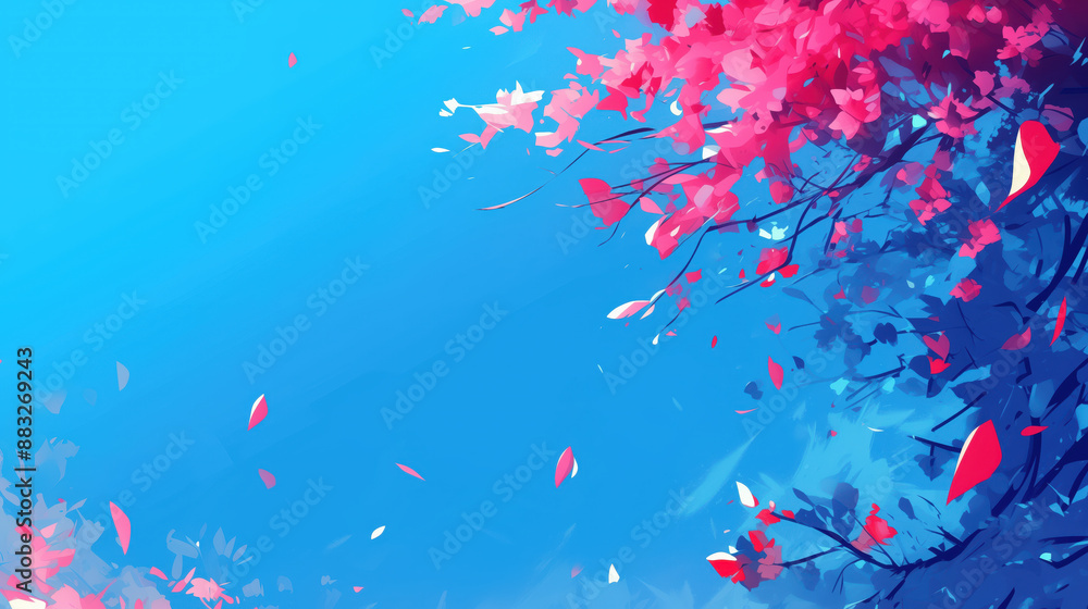 Vibrant Cherry Blossom Tree Against Clear Blue Sky