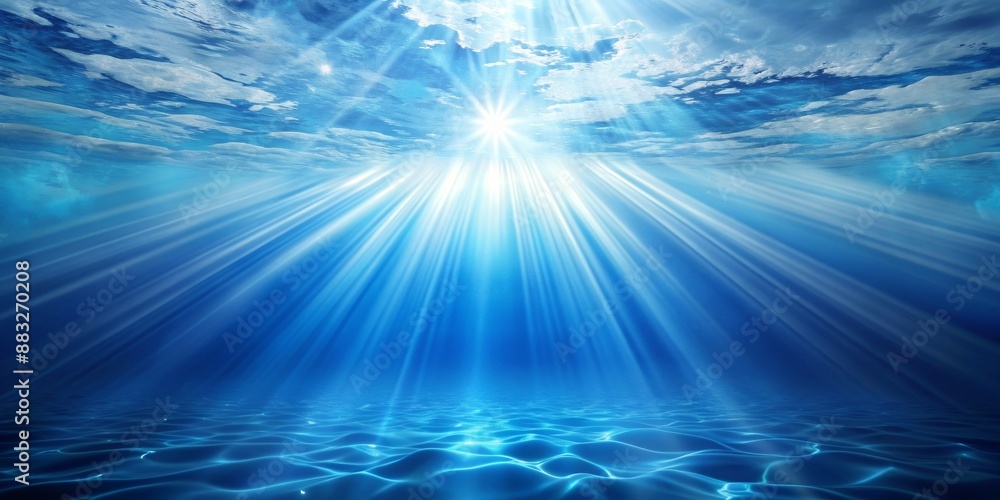 Underwater Sunbeams Shining Through Blue Water, Underwater, Ocean, Sunlight, Deep Sea Underwater Sunbeams Shining Through Blue Water, Underwater, Ocean, Sunlight, Deep Sea