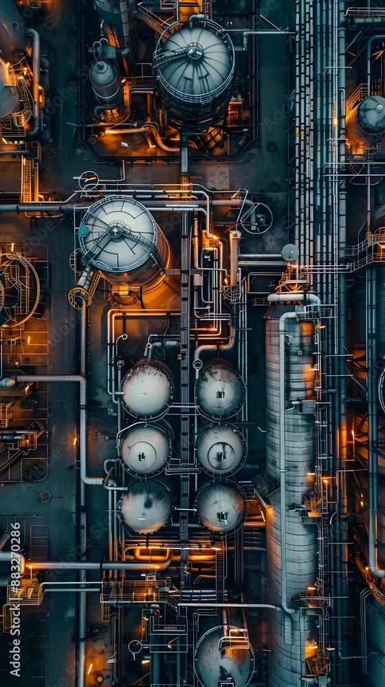Intricate Industrial Chemical Plant with Towering Tanks and Complex Piping System Intricate Industrial Chemical Plant with Towering Tanks and Complex Piping System