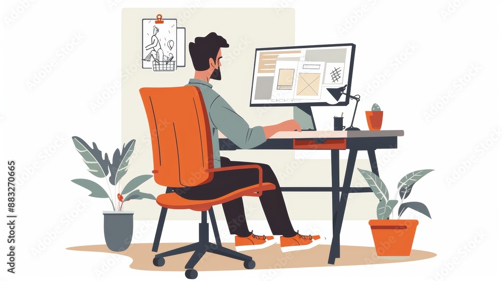 Man Designing Advertisement on Tablet, Ideal for Business and Marketing Graphics, Emphasizing Man Designing Advertisement on Tablet, Ideal for Business and Marketing Graphics, Emphasizing