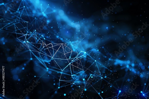 Abstract digital network background with dynamic connections and glowing particles, representing data communication and technology.