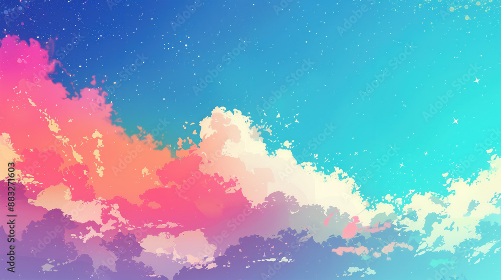 Obraz premium Colorful Dreamy Sky with Stars and Clouds