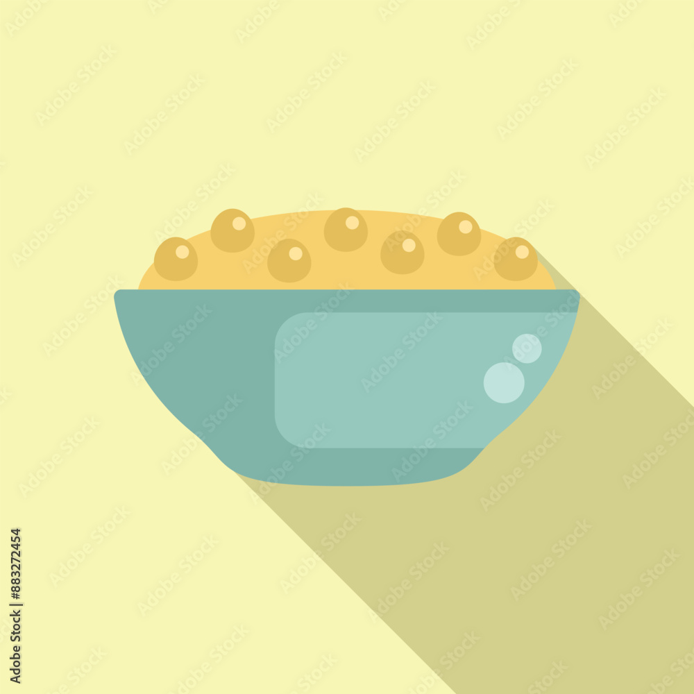 Blue bowl full of chickpeas casting a long shadow on a yellow background Blue bowl full of chickpeas casting a long shadow on a yellow background