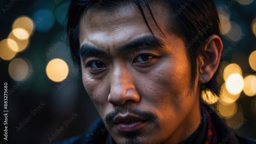 Thoughtful man with dark hair and intense gaze, set against a backdrop of warm bokeh lights, creating a moody and contemplative scene.
Thoughtful man with dark hair and intense gaze, set against a backdrop of warm bokeh lights, creating a moody and contemplative scene.