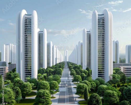 Futuristic energyefficient urban planning, holographic green technology, advanced design photo