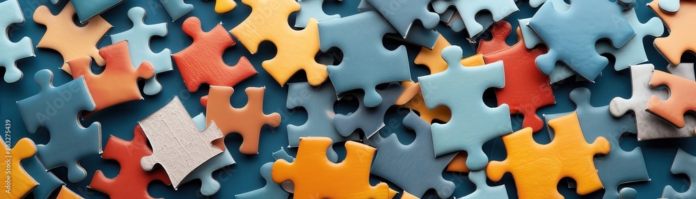 Fototapeta premium A pile of puzzle pieces in various colors.