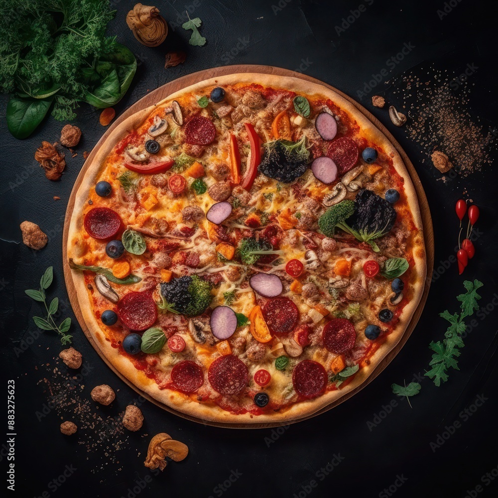 Delicious and Nutritious Pizza with an Assortment of Toppings Delicious and Nutritious Pizza with an Assortment of Toppings