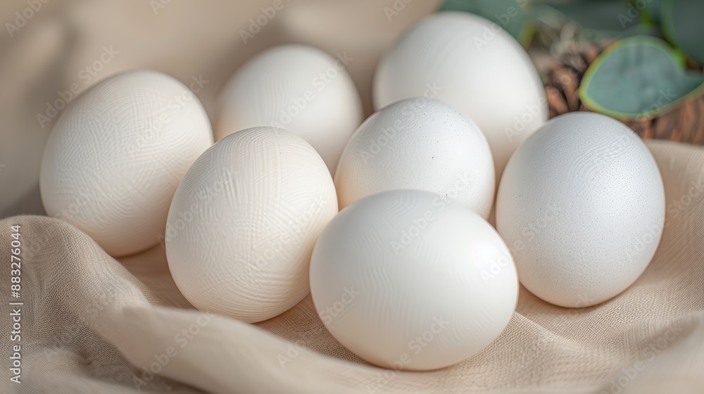 Elegant display of duck eggs under natural light, positioned on the right with diverse natural elements, high-resolution photo, realistic photo, cinematography, hyper realistic Elegant display of duck eggs under natural light, positioned on the right with diverse natural elements, high-resolution photo, realistic photo, cinematography, hyper realistic