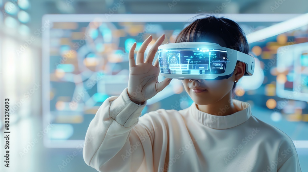 A person using augmented reality glasses to interact with digital elements overlaid on the real world, copy space for text, focus cover all object, deep depth of field, A person using augmented reality glasses to interact with digital elements overlaid on the real world, copy space for text, focus cover all object, deep depth of field,
