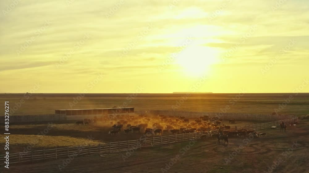 Cows graze freely at dawn