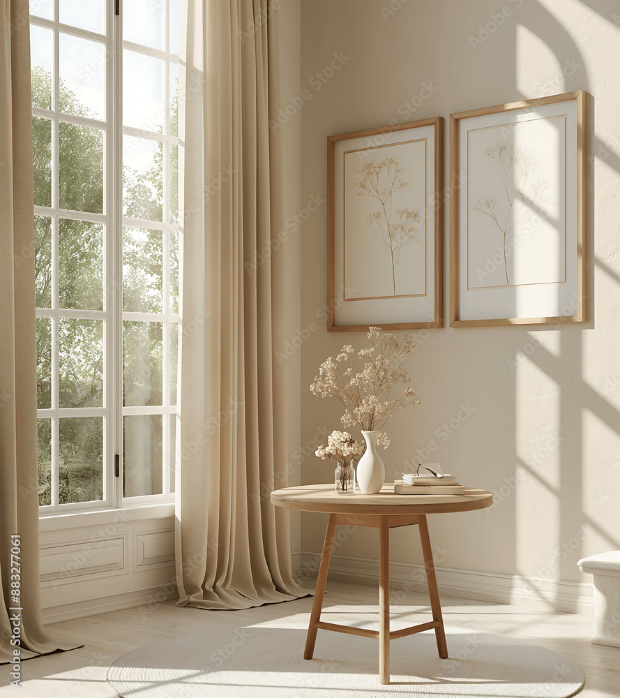 Fototapeta premium Two mock-up frames hanging in an elegant room