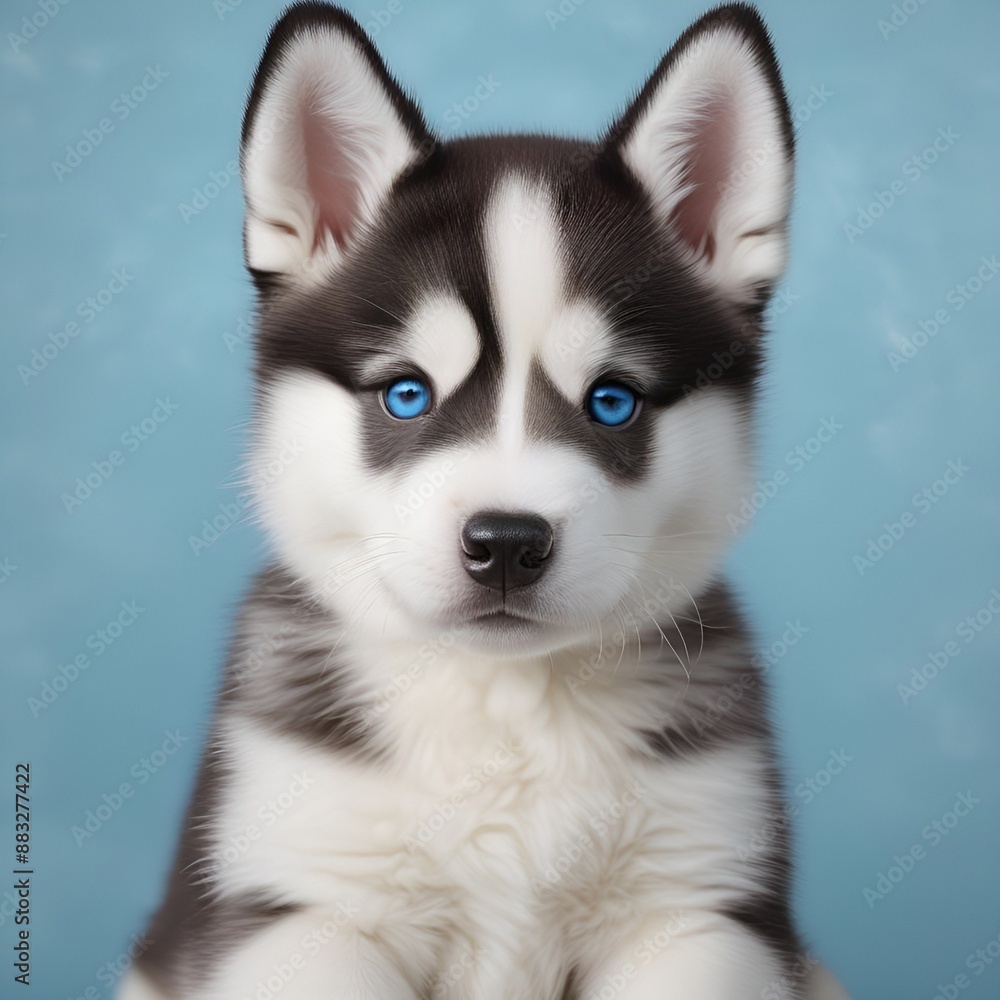 Siberian husky puppy on blue background Siberian husky puppy on blue background