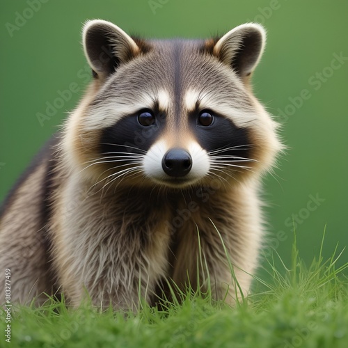 Raccoon image on green background 