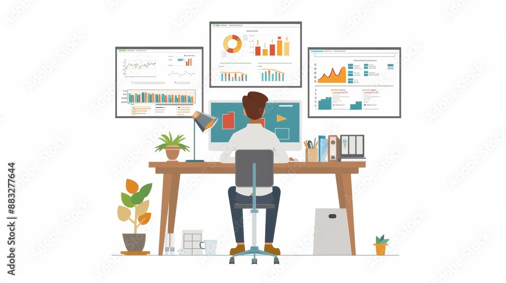 Man Reviewing Advertisement Metrics on Dashboard, Ideal for Business and Marketing Graphics, Emphasizing Man Reviewing Advertisement Metrics on Dashboard, Ideal for Business and Marketing Graphics, Emphasizing
