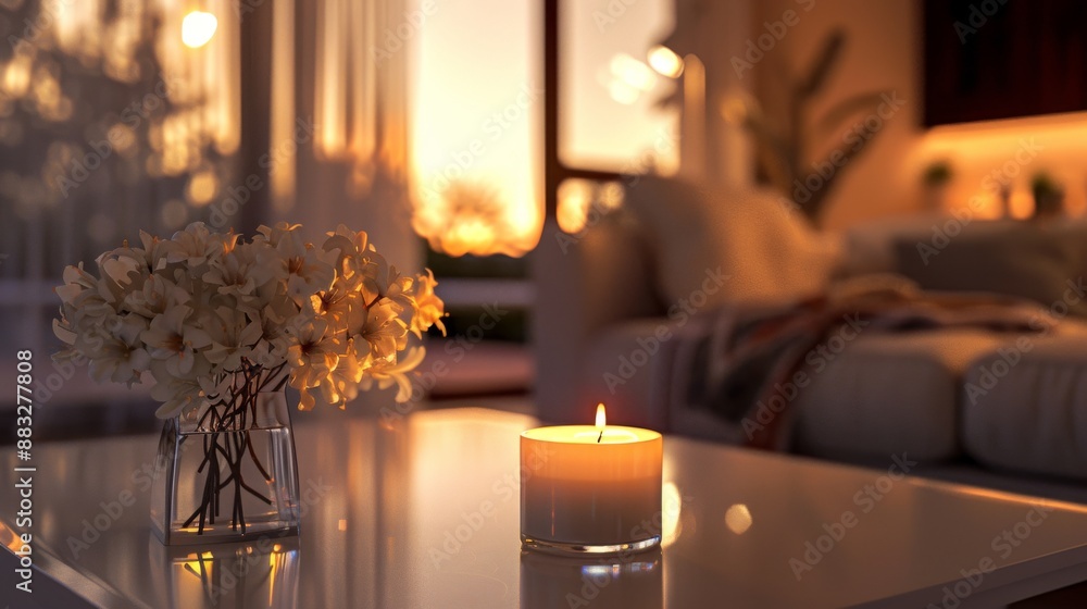 Aroma candle on a table in a cozy room