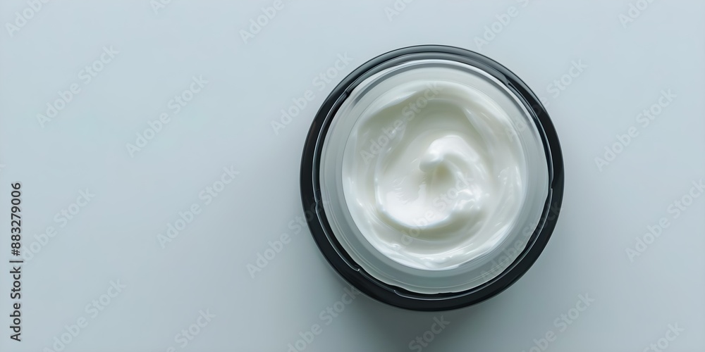 Overhead view of waterless cream jar sustainable chemicalfree organic skincare product. Concept Beauty Product Photography, Sustainable Packaging, Organic Skincare, Chemical-Free Formulas Overhead view of waterless cream jar sustainable chemicalfree organic skincare product. Concept Beauty Product Photography, Sustainable Packaging, Organic Skincare, Chemical-Free Formulas