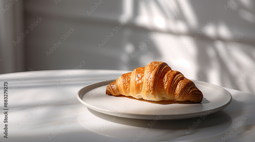 Freshly Baked Croissant on Elegant Marble Table Freshly Baked Croissant on Elegant Marble Table