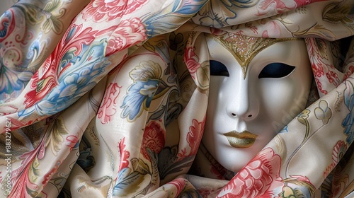 Carnival mask photo with decorative fabric and cropping area photo