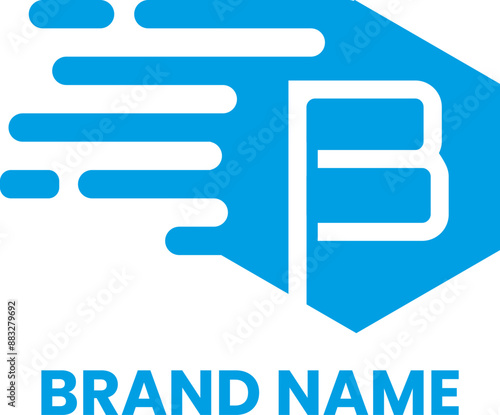 B letter moving parcel icon logo design