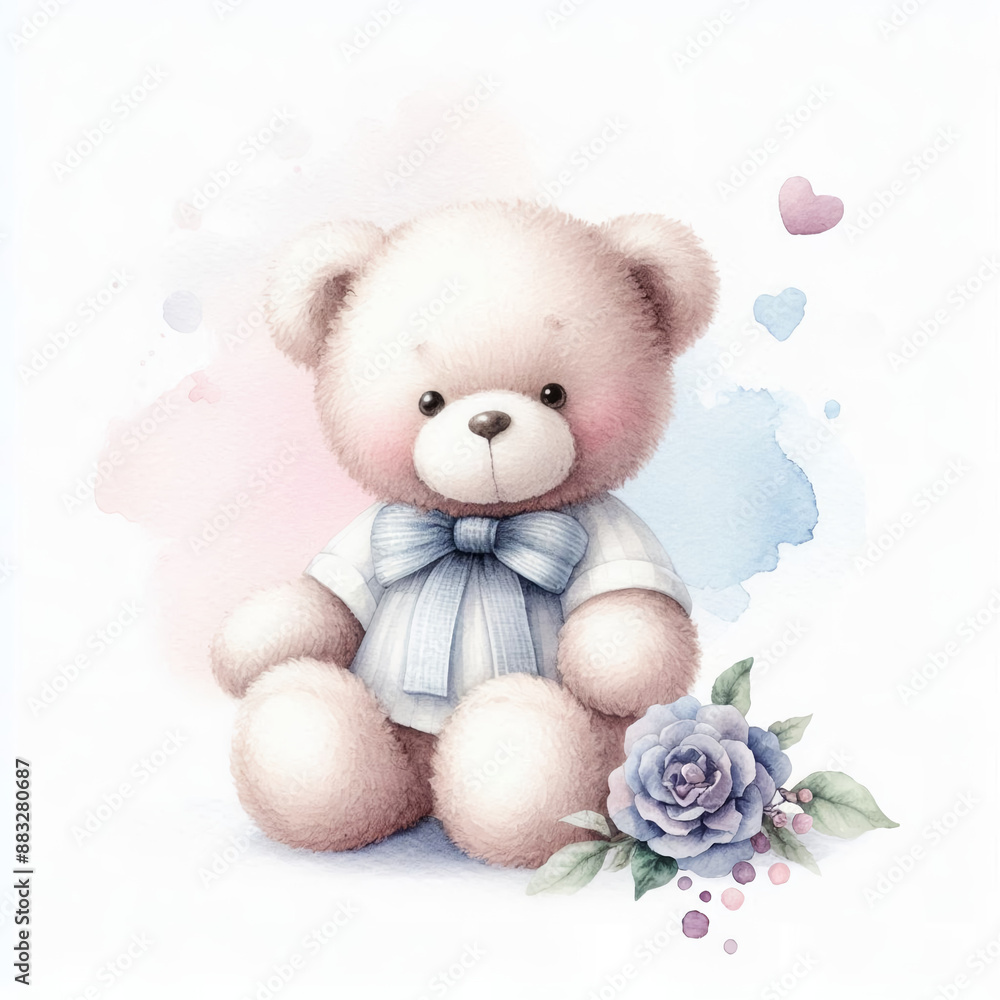 흰 배경, 테디베어, 수채화 (White background, teddy bear, water colour) 흰 배경, 테디베어, 수채화 (White background, teddy bear, water colour)