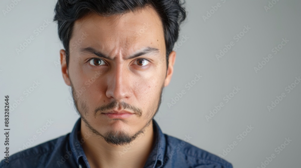Deadpan expression, passport photo style, with copy space Deadpan expression, passport photo style, with copy space