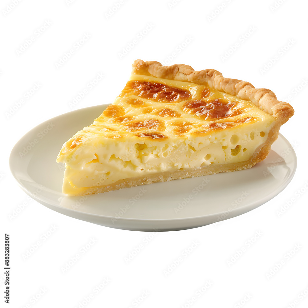 Delectable cheese tart slice on a white plate with a transparent background Delectable cheese tart slice on a white plate with a transparent background