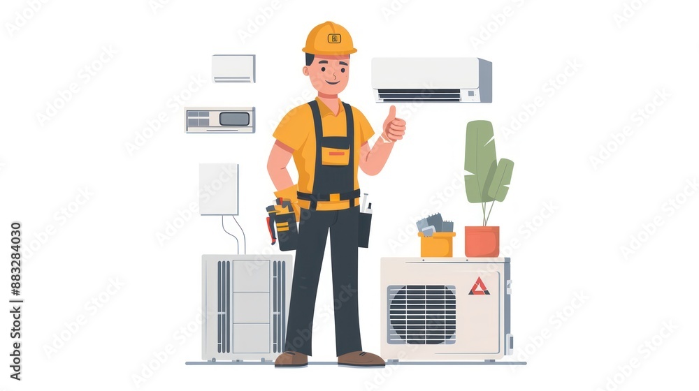 Male electrician gives a thumbs up Air conditioning repair technician Male electrician gives a thumbs up Air conditioning repair technician