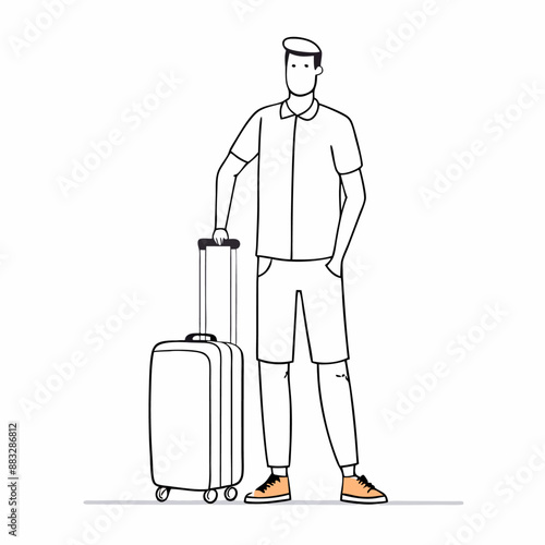 vector art drawing of a casually dressed man with a suitcase, depicting a theme of travel and vacation (19)