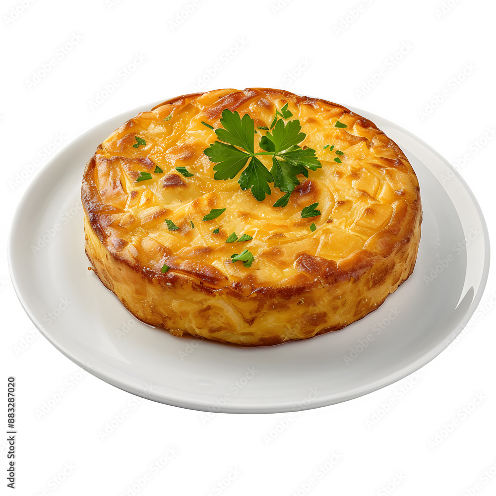 Savory cheese tart topped with fresh parsley, traditional swiss dish, on transparent background Savory cheese tart topped with fresh parsley, traditional swiss dish, on transparent background