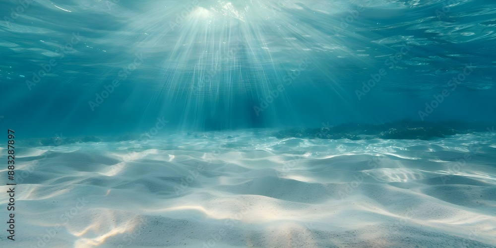 Deep blue sea background with sandy floor and beautiful light rays. Concept Underwater Photography, Ocean Wildlife, Marine Ecosystems, Aquatic Light Rays, Marine Conservation Deep blue sea background with sandy floor and beautiful light rays. Concept Underwater Photography, Ocean Wildlife, Marine Ecosystems, Aquatic Light Rays, Marine Conservation
