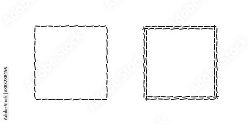 Square doodle frames,hand-drawn monograms.Edgings and cadres with simple sketchy design elements.Isolated. Vector illustration.
