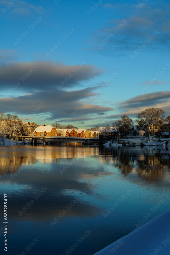 Beautiful view of the colorful wooden buildings of Trondheim Canal, Norway Beautiful view of the colorful wooden buildings of Trondheim Canal, Norway