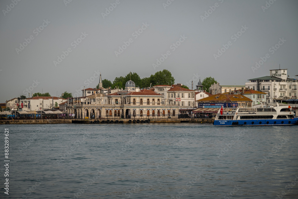 Obraz premium Harbour building, Buyukada island, the largest of the Princes' Islands in the Sea of Marmara, near Istanbul, Turkey