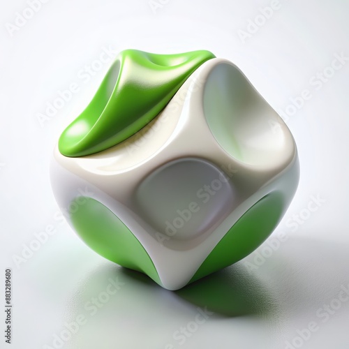 Geometric Abstract Sculpture in Green and White - A geometric abstract sculpture in a striking contrast of white and green colors, featuring an irregular, organic shape with a fluid and dynamic compos photo