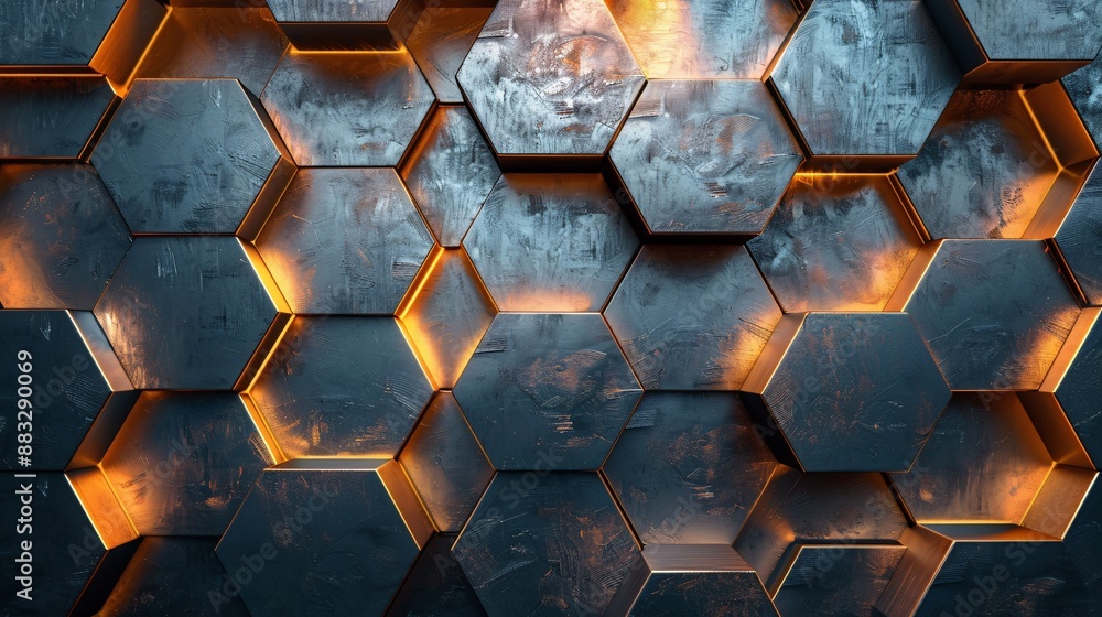 hexagon background with orange light