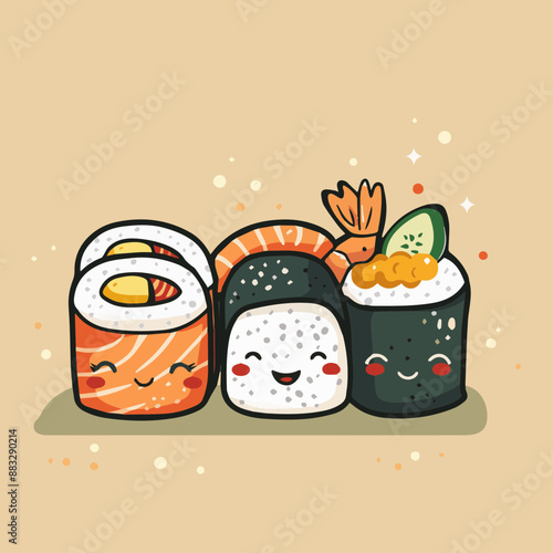 Cute Cartoon Sushi Food Icon