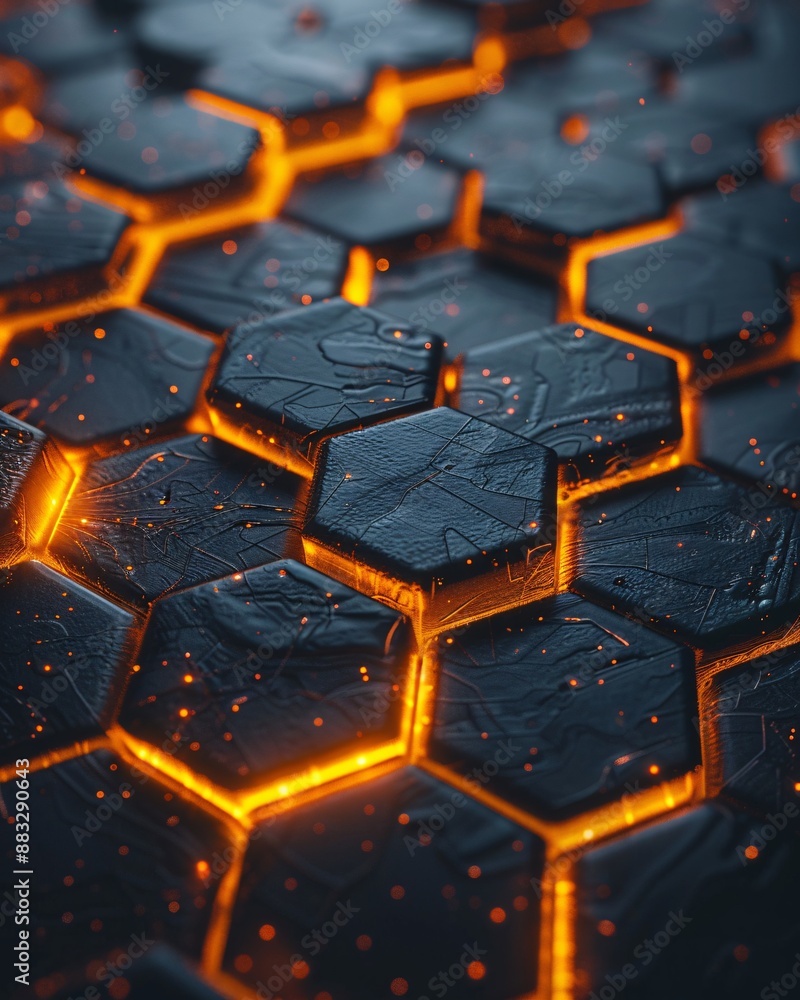 hexagon background with orange light