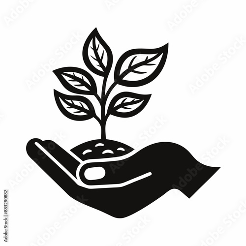 vector icon isolated on a white background depicting a hand delicately holding a seedling planted in soil (16)