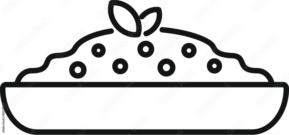 Simple icon of a bowl containing hummus with chickpeas and basil leaves, representing a healthy and tasty vegetarian appetizer Simple icon of a bowl containing hummus with chickpeas and basil leaves, representing a healthy and tasty vegetarian appetizer