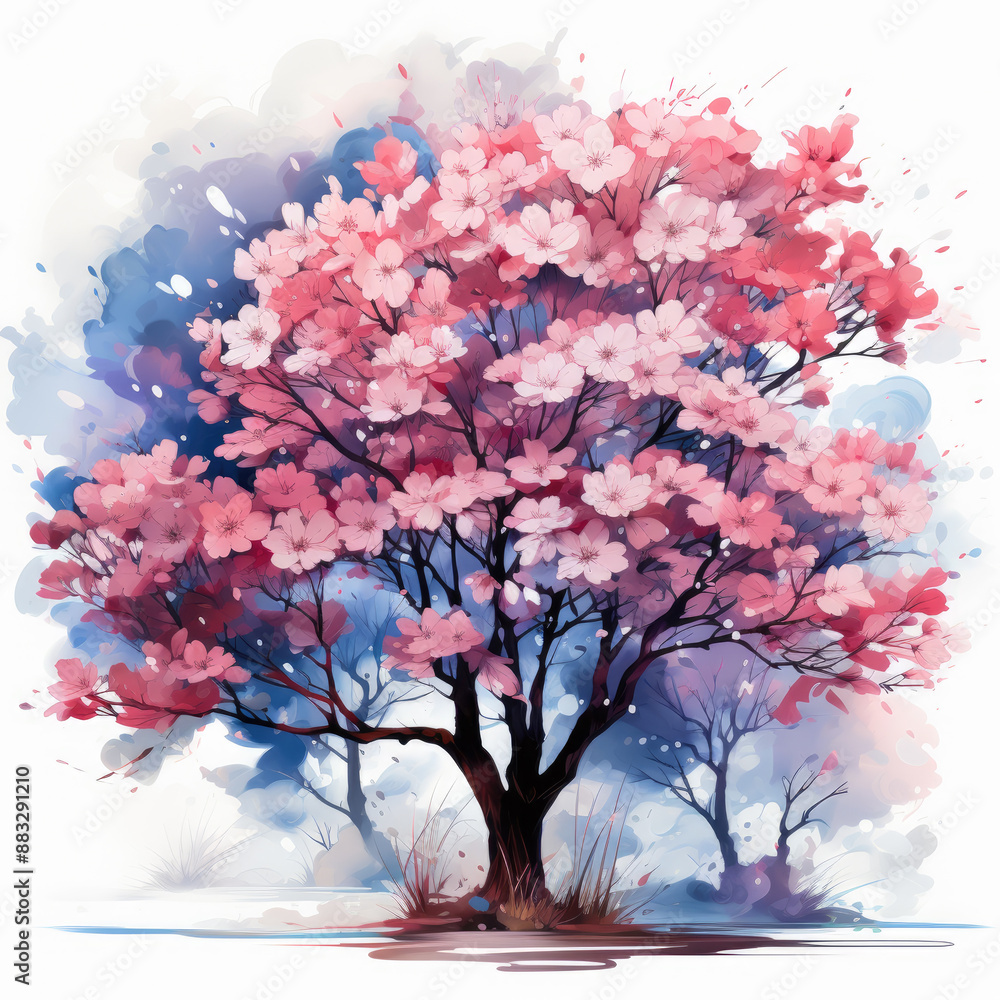 Fototapeta premium Watercolor Abstract Blossom Tree Illustration, Generative Ai