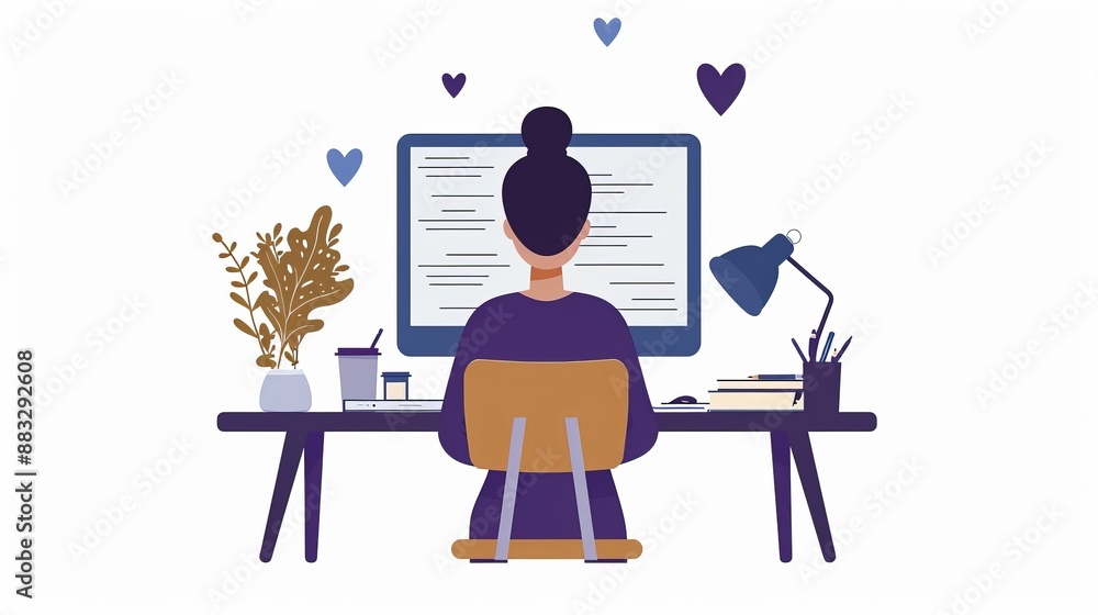 Woman Working At Desk With Computer Woman Working At Desk With Computer