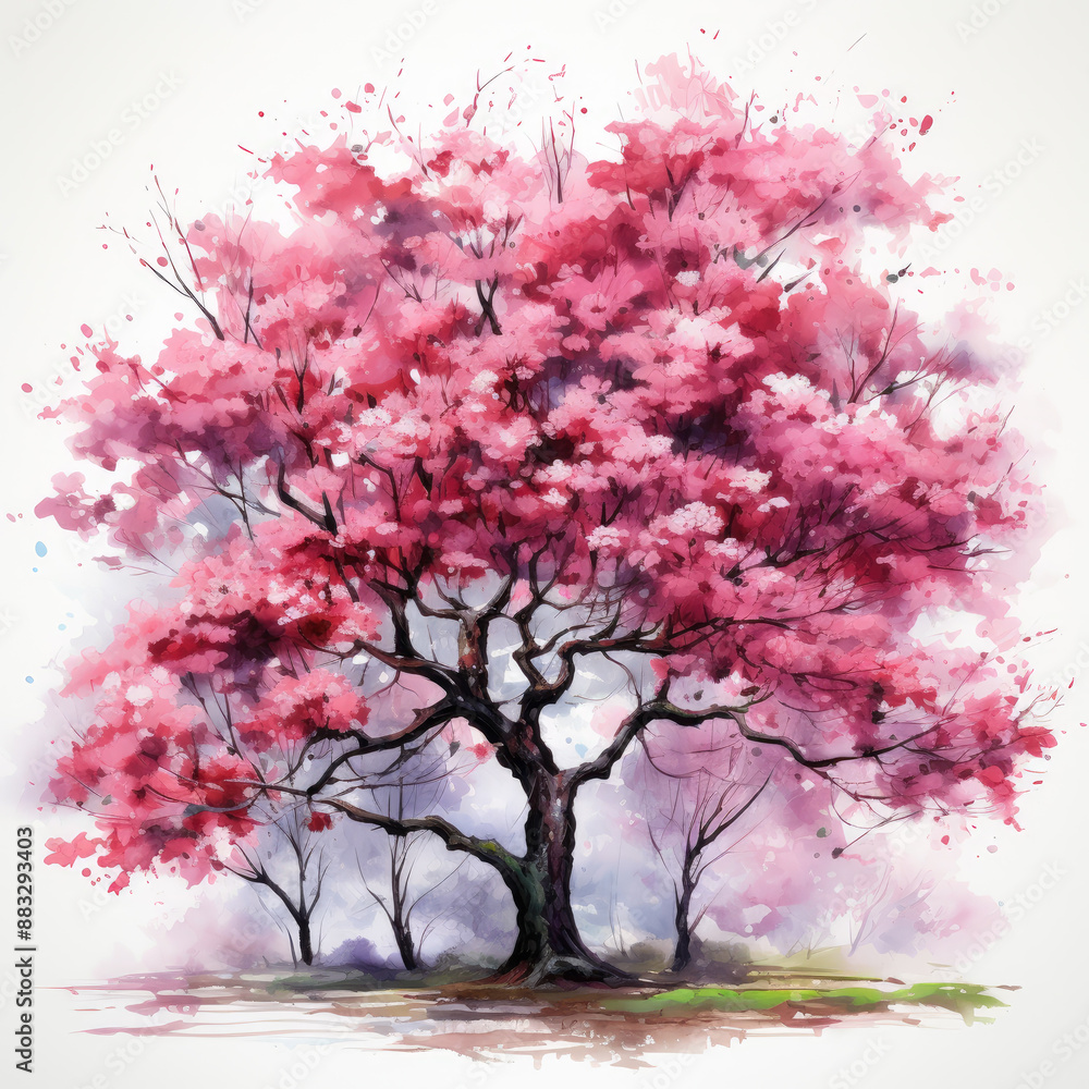 Watercolor Abstract Blossom Tree Illustration, Generative Ai Watercolor Abstract Blossom Tree Illustration, Generative Ai