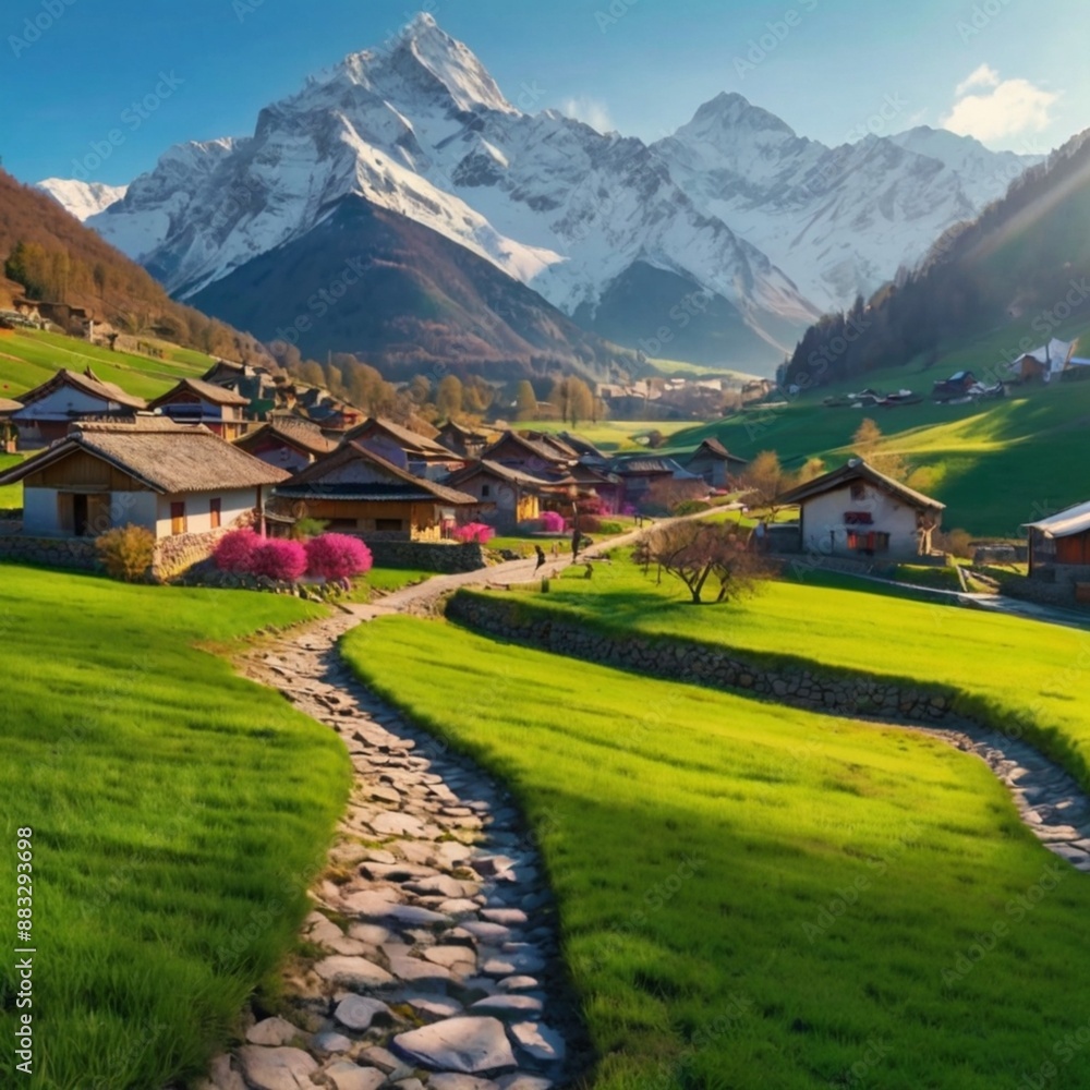 Obraz premium Mountain village early morning 